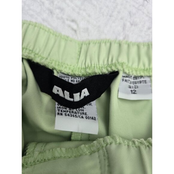 Alia Womens Elastic Waist Light Green Pull-On Pants - Picture 3 of 6